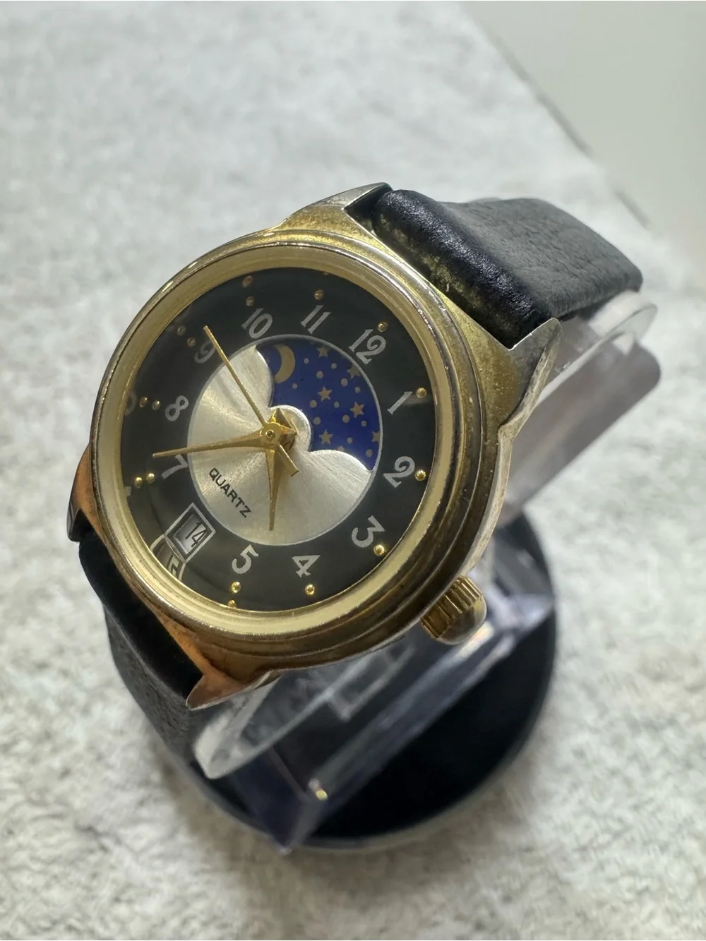 Gold-Tone Quartz Moonphase Watch in Black